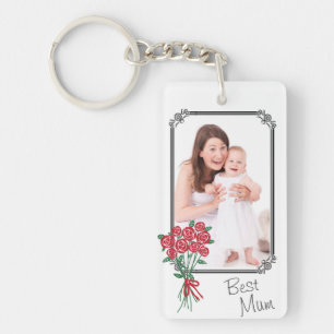 Custom 2 X Photo Best Mum Rose Bouquet Key Ring