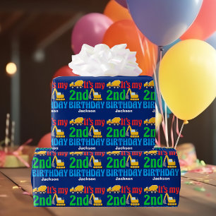 Custom 2nd Birthday Boy Construction Vehicle Wrapping Paper