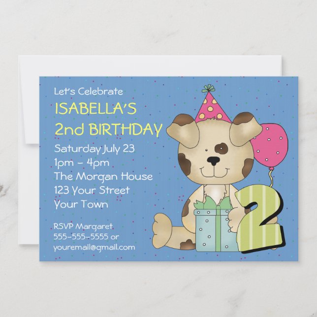 Custom 2nd Birthday Puppy Dog Invitation (Front)
