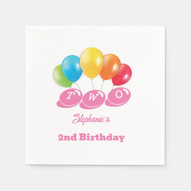Custom 2nd Birthday Soft Pink Girl's Name Party Napkin (Front)