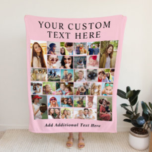 Custom 30 Photo Collage Pink Fleece Blanket