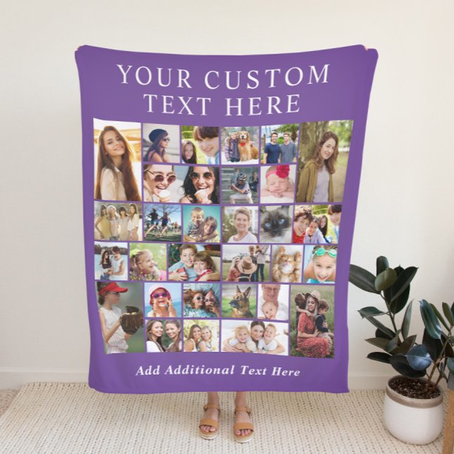 Custom 30 Photo Collage Purple Fleece Blanket (Creator Uploaded)