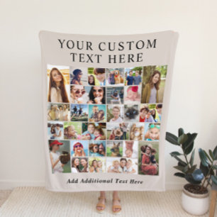 Custom 30 Photo Collage Taupe Fleece Blanket