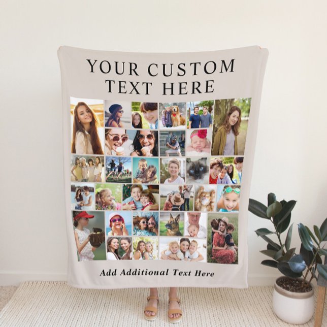 Custom 30 Photo Collage Taupe Fleece Blanket (Creator Uploaded)