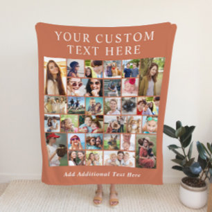 Custom 30 Photo Collage Terracotta Fleece Blanket