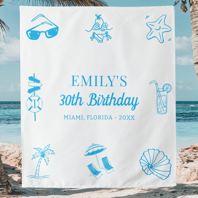 Custom 30th 40th 50th Beach Theme Birthday Party Tapestry (Creator Uploaded)