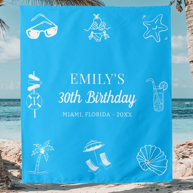 Custom 30th 40th 50th Beach Theme Birthday Party Tapestry (Creator Uploaded)