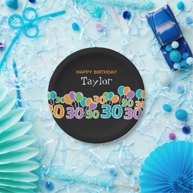 Custom 30th Birthday Add Name Colourful Paper Plat Paper Plate (Party)