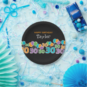 Custom 30th Birthday Add Name Colourful Paper Plate