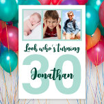 Custom 30th Birthday Green Script Photo Collage Invitation<br><div class="desc">Put a smile on a face with this custom 30th birthday modern green script photo collage Invitation for him. You can add cute childhood photos or anything you like. - Simply click to personalise this design 🔥 My promises - This design is unique and is designed with you in mind...</div>