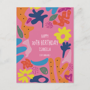 custom 30th birthday pink modern colourful postcar postcard