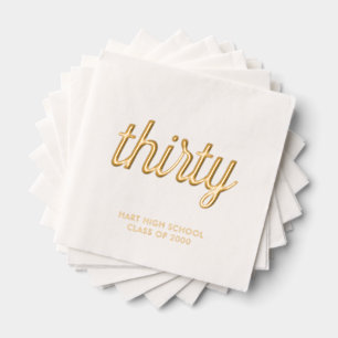 Custom 30th Reunion Modern Gold Foil Napkins