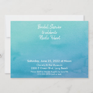 Custom 3 Blue/Teal Ombre Watercolor Bridal Shower Invitation