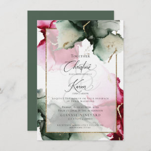 Custom 3 Crimson and Sage Green Watercolor Invitat Invitation