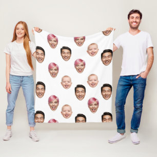 Custom 3 Face Photo Collage Funny Personalised Fleece Blanket