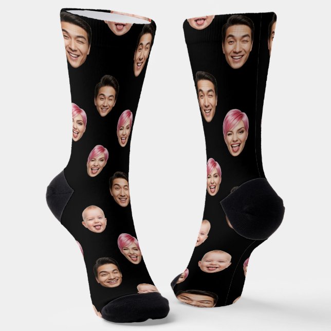 Custom 3 Face Photo – Funny Personalised Gift Socks (Angled)