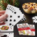 Custom 3 Family Photos Simple collage Red Playing Cards<br><div class="desc">Personalise this deck of playing cards for the family. Three photo fields and a customisable area for your family name. Give all the family members their own set,  grandparents,  parents,  kids,  aunts,  uncles. Great Christmas stocking stuffers or just because. Red accent colour for a festive feel.</div>