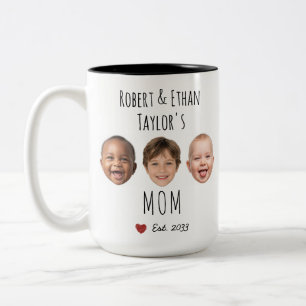 Custom 3 Kids Faces & Names Personalised Mum Gift Two-Tone Coffee Mug