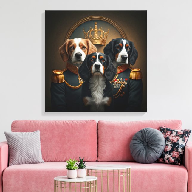  Custom 3 Pets Portrait: Royal Dog Portrait. Canvas Print (Insitu(LivingRoom))