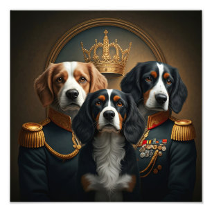  Custom 3 Pets Portrait: Royal Dog Portrait. Photo Print