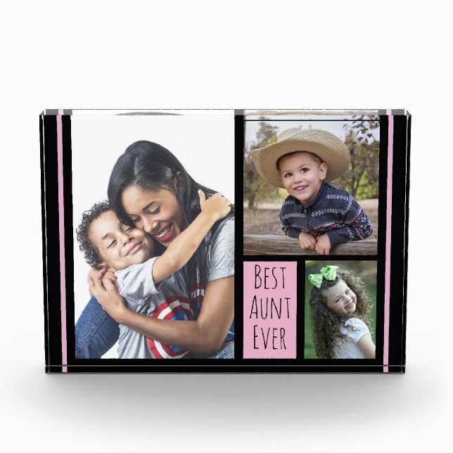 Custom 3 Photo Collage Best Aunt Ever   Block (Front)