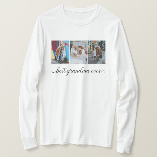 Custom 3 Photo Collage Best Grandma Ever Women's T-Shirt (Design Front)