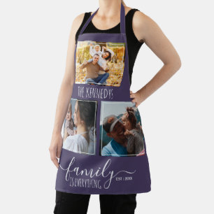 Custom 3 Photo Collage Family Quote Name Purple Apron