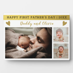 Custom 3 Photo Collage Happy First Father's Day Plaque