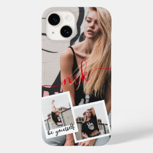 Custom 3 Photo Collage Monogram Name and Quote Case-Mate iPhone 14 Case