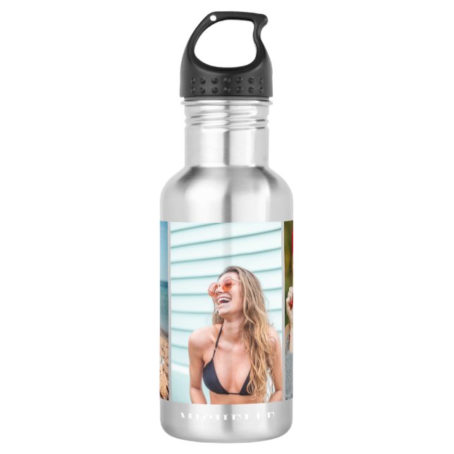 Custom 3 Photo Collage & Name 710 Ml Water Bottle (Front)