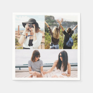 Custom 3 Photo Collage Personalised Paper Napkin