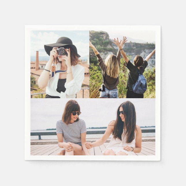 Custom 3 Photo Collage Personalised Paper Napkin (Front)