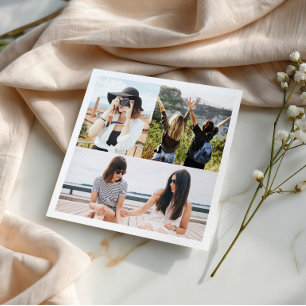 Custom 3 Photo Collage Personalised Paper Napkin