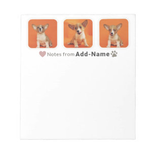 Custom 3 Photo Collage Pet Dog Name Picture On Notepad