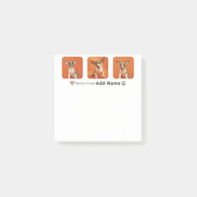 Custom 3 Photo Collage Pet Dog Name Picture On Post-it Notes (Front)