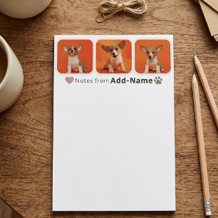 Custom 3 Photo Collage Pet Dog Name Picture On Stationery