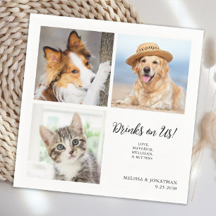 Custom 3 Photo Collage Unique Pet Cat Dog Wedding Napkin