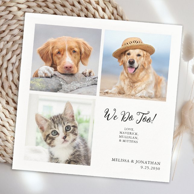Custom 3 Photo Collage Unique Pet Dog Cat Wedding Napkin (Creator Uploaded)