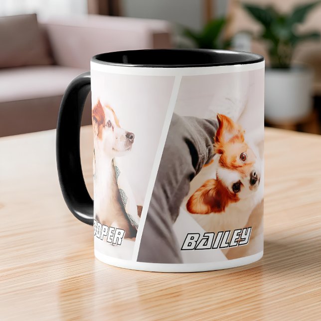 Custom 3 Photo Dog Names Collage Modern Mug (Creator Uploaded)