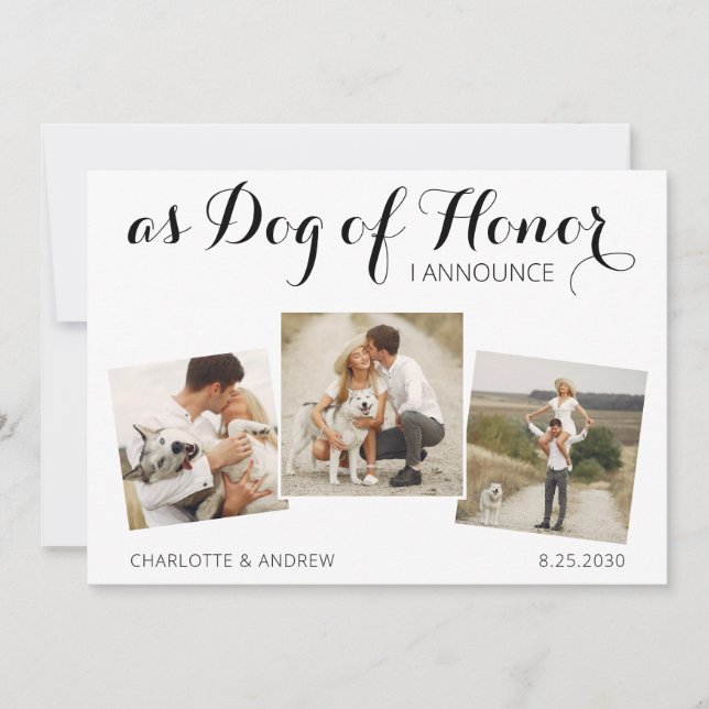 Custom 3 Photo Dog Wedding Announcement (Front)