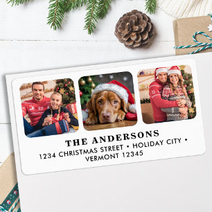 Custom 3 Photo Family Pet Christmas Return Address Label