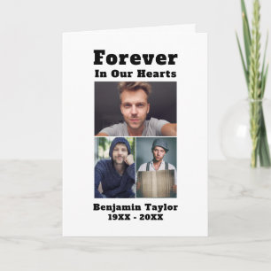 Custom 3 Photo Forever In Our Hearts Black White Thank You Card