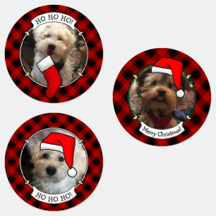 Custom 3 Photo Frame Template Christmas Red Plaid