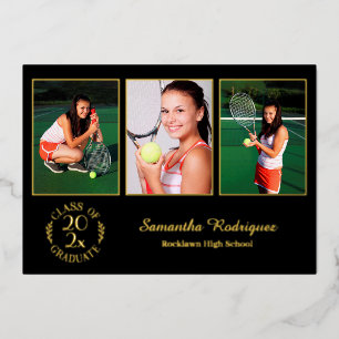 Custom 3 Photo Graduation Party Black and Gold
