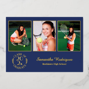 Custom 3 Photo Graduation Party Blue and Gold