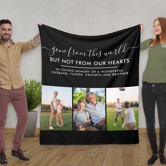 Custom 3 Photo Grid In Loving Memory Black Fleece Blanket (Creator Uploaded)