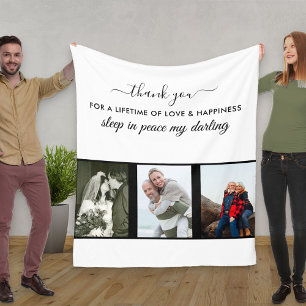 Custom 3 Photo Grid In Loving Memory White Fleece Blanket