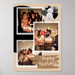 Custom 3 Photo Happy Birthday Collage Poster