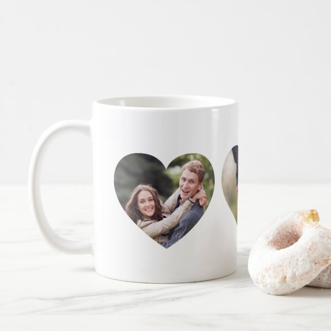 Custom 3 Photo Hearts Coffee Mug (With Donut)