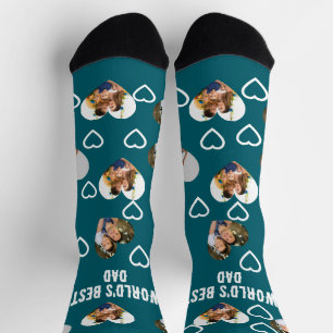 Custom 3 Photo Hearts Collage Best Dad Ever  Socks
